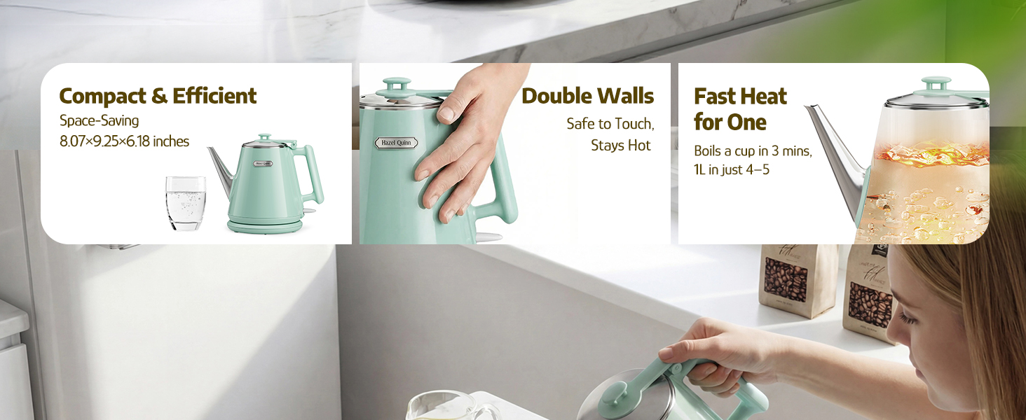Hazel Quinn 1L Electric Kettle - Mint Green