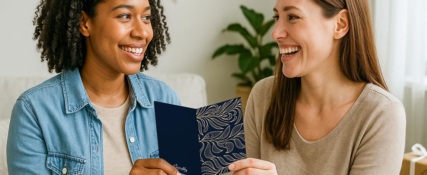 A couple celebrating joyous occasion with these assorted blank cards with envelopes.