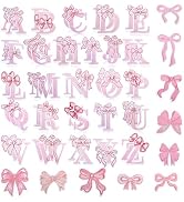 Kingsow Pink Bow Letter Patches: 68PCS Pink Coquette Bowcore Girly Aesthetic Iron-On Patches - Cu...