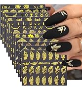 12 Sheets Gold Flower Nail Art Stickers 3D Self Adhesive Gold Leaf Lace Nail Decals Gold Flowers ...