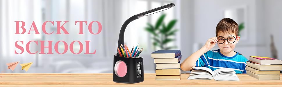 led desk lamp study lamp desk light table light clock usb charger pen holder home office bedroom