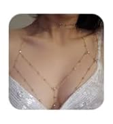 QWALIT Silver Gold Body Chain Jewelry for Women Rhinestone Body Chain with Necklace Gold Bra Chai...