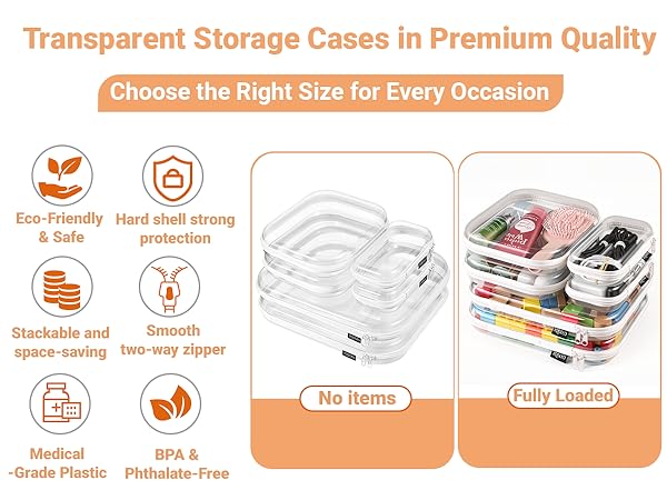 6 pack clear toiletry bag set with black trim, premium transparent storage cases for travel.