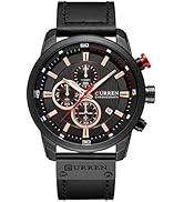 Men Sport Chronograph Quartz Watch Brown Leather Strap Date 30M Waterproof Military Male Wrist Watch