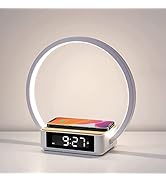 WILIT Bedside Lamp,Night Lamp for Bedroom with Alarm Clock,Touch Lamp with Wireless Charger,Wake-...