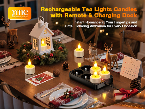 Halloween Christmas flameless tealight candles with remote and charger storage base