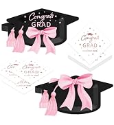 50PCS Graduation Party Supplies Set – Black Grad Cap Shaped Plates with Pink Bow & 2026 Napkins, ...