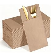 KAMMAK Khaki Napkins Disposable with Pocket 100 Pack Cloth like Paper Dinner Napkins Folded Hand ...