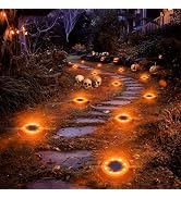 Flacchi Solar Lights Outdoor Waterproof,Orange 12 Pack 2-in-1 Ground Lights | Halloween Lights Ou...