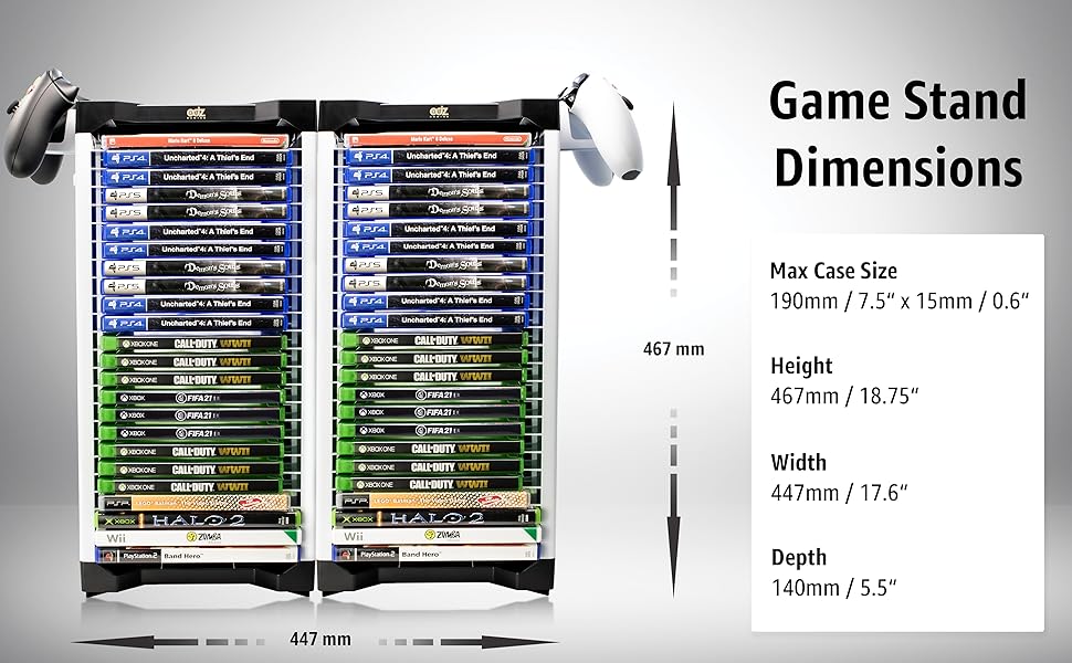 Video game holder dimensions