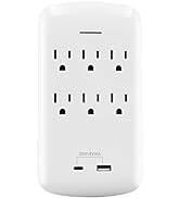 Wall Outlet Extender 4A Total 20W with USB C Wall Fast Charger 6 Outlets Surge Protector with USB...