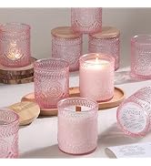 DARJEN 10 Pack Pink Candle Jars for Making Candles- 7.5 OZ Empty Glass Candle Making Jars with Ba...