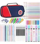 46 Pcs Large Capacity Pencil Pouch with Aesthetic School Supplies, 12 Pastel Highlighters, 5 Blac...