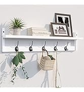 BAMEOS Wall Hooks with Shelf 28.9 Inch Length Entryway Wall Hanging Shelf Wood Coat Hooks for Wal...