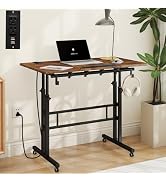 SIDUCAL Mobile Standing Desk with Charging Station, Portable Desk for Walking Pad, Adjustable Com...
