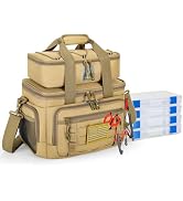 oinitiry Fishing Tackle Bag, Equipped With 4 Tackle Boxes and Detachable Reel Storage Pouch, Wate...