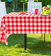 misaya 6 Packs Buffalo Disposable Table Cloth, 54 x 108 Inch Waterproof Plastic Tablecloth, Recta...