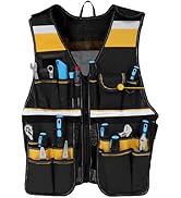 HANTINSTINA Electrician Tool Vest for Men with Adjustable Straps, Yellow Oxford Fabric Work Vest ...