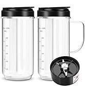 UBYNID 2 Pack Magic Bullet Blender Cups, Tall 22oz Cup with Flip Top To-Go Lid & 4 Fins Cross Bla...