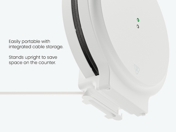 Stands upright to save space on the counter