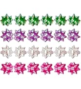 Colorful Gift Bows 24 Pack 2.5 Inches Star Bow for Gift Wrapping Self-Adhesive Ribbon Bow for Chr...
