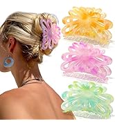 GQLV Flower Hair Claw Clips,3PCS 3.1" Big Cute Hair Clips for Women/Girls Fine Hair,Nonslip Stron...