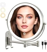 ALHAKIN 9" Wall Mounted Lighted Makeup Mirror, Rechargeable 1X/15X Magnifying Mirror with Light D...