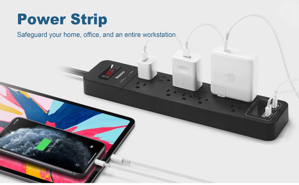 power strip surger protector 12 outlets 2 USB-A black