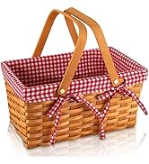 Yesland Picnic Basket, Natural Woven Basket with Double Folding Handles, Woodchip Basket & Organi...