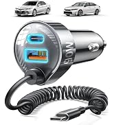 LISEN Car Charger with 45W Built-in USB-C 36 inch Coiled Cable, 90W Multi-Port Fast Charging Ciga...