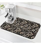 Black and Gold Coffee Tool Coffee Drying Mat 12" x 19", Absorbent Waterproof Coffee Station Mat, ...