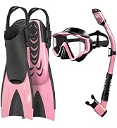 Aegend Snorkeling Gear for Adults Men Women: Anti-Fog Panoramic Mask Set, Adjustable Fins & Dry T...