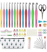 73 Pack Crochet Hooks Set, 13 PCS 2mm(B)-10mm(N) Ergonomic Soft Grip Crochet Handles Yarn Knittin...