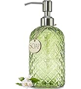 JASAI 18Oz Tea Green Soap Dispenser with Rust Proof Pump, Refillable Glass Soap Dispenser for Bat...