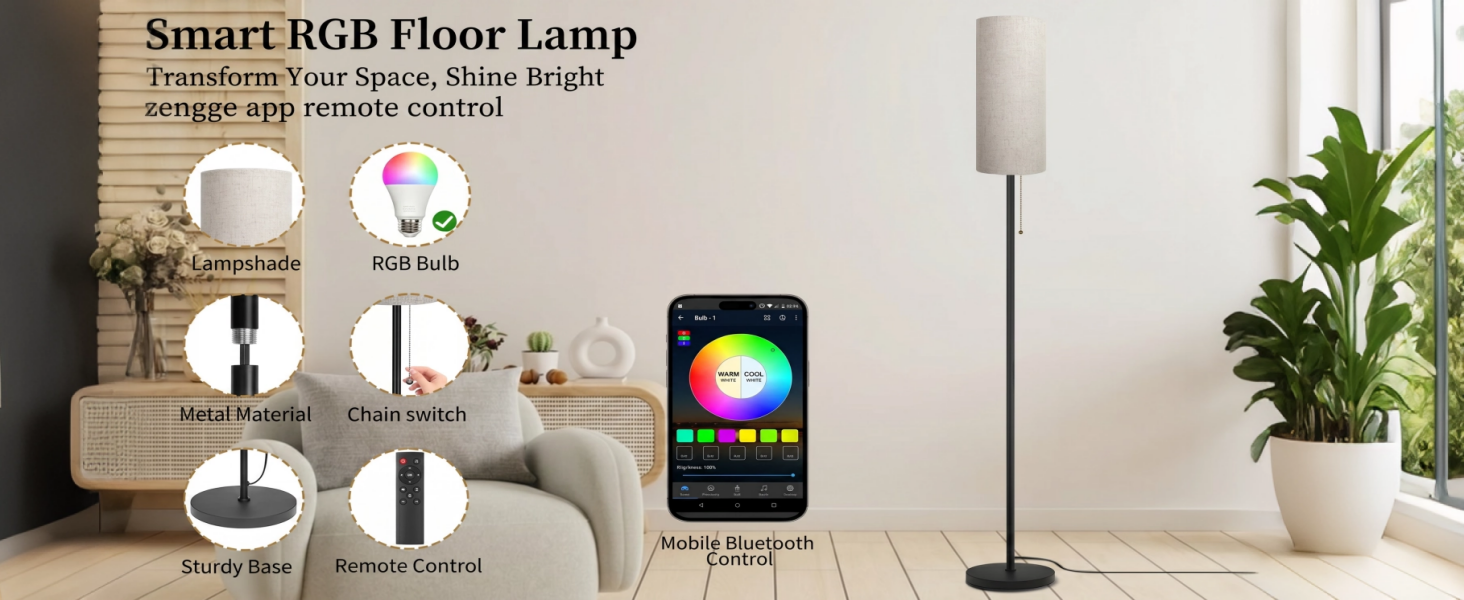 Corner Floor Lamp LED Lamp Smart Remote Control Music Standing Lamp Bedroom Living Room Gaming
