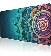 Desk Mat, Vintage Mandala Flowers Extended Large Gaming Mouse Pad XXL, Non-Slip Rubber Base Stitc...