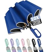 Seniny Travel Umbrella with Carabiner Handle, Windproof Large Umbrellas for Rain with Dual-Rib St...