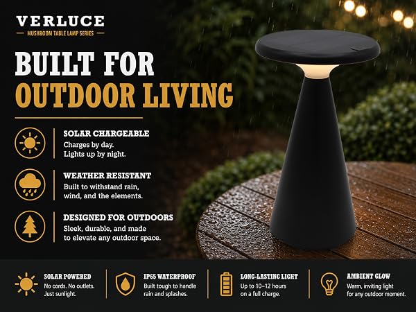 The VerLuce solar mushroom lamp is built for outdoor living.
