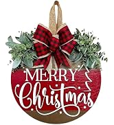 Christmas Wreaths for Front Door, Merry Christmas Door Hanger Sign Decor | Wooden Welcome Wreath ...