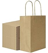 Sturdy 5.25x3.25x8 inch 100 Pack Small Paper Bags with Handles Bulk, Bagmad Brown Kraft Bags, Gif...