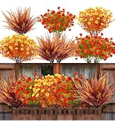 12 Bundles Artificial Fall Flowers for Outdoors Fall Decorations for Home | UV Resistant Fake Mum...
