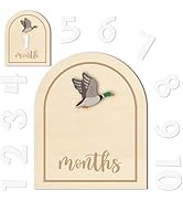 R HORSE Baby Monthly Milestone Cards, 14Pcs 3D Mallard Duck Wooden Monthly Milestone Discs with N...