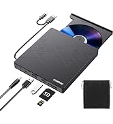 ORIGBELIE External DVD Drive, CD Drive USB 3.0 Typle C CD/DVD ROM +/-RW Adapter with USB Port DVD...