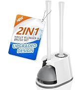 Toilet Plunger and Brush Set, Bowl Brush and Heavy Duty Toilet Plunger with Ventilated Holder, 2-...