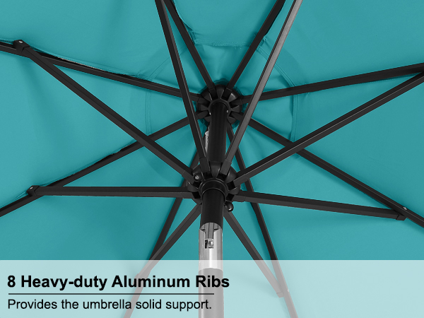 Turquoise Durable Solar Led Patio Umbrellas