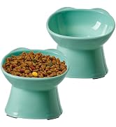 KSIA Klear Elevated Cat Bowls 2 Pack, Tilted Raised Cat Bowl for Food and Water, 4.72" Wide, Whis...