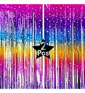 Sparkling Neon Rainbow Foil Fringe Curtain Backdrop Metallic Streamers Photo Booth Props for Birt...