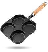 JUSTUP Nonstick Frying Pan,4-Cup Cast Iron Egg Pan Divided Grill Pan with Wooden Handle,Breakfast...