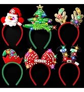 Light Up Christmas Headband for Women Men, 6 Pcs Christmas Headwear Holiday Accessories Cute Hair...