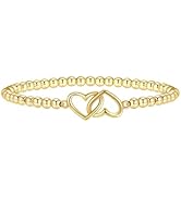Gold Bracelets for Women 14K Gold Plated Beaded Bracelets Gold Stretch Bead Bracelet Handmade Bal...